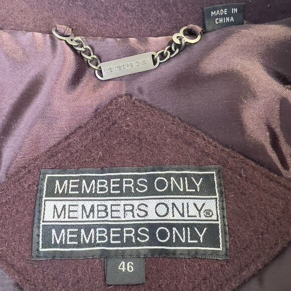 Members Only Wool Bomber‎ Jacket Men’s 46 (XL) Gray Purple Black Leather Patches - Picture 9 of 15